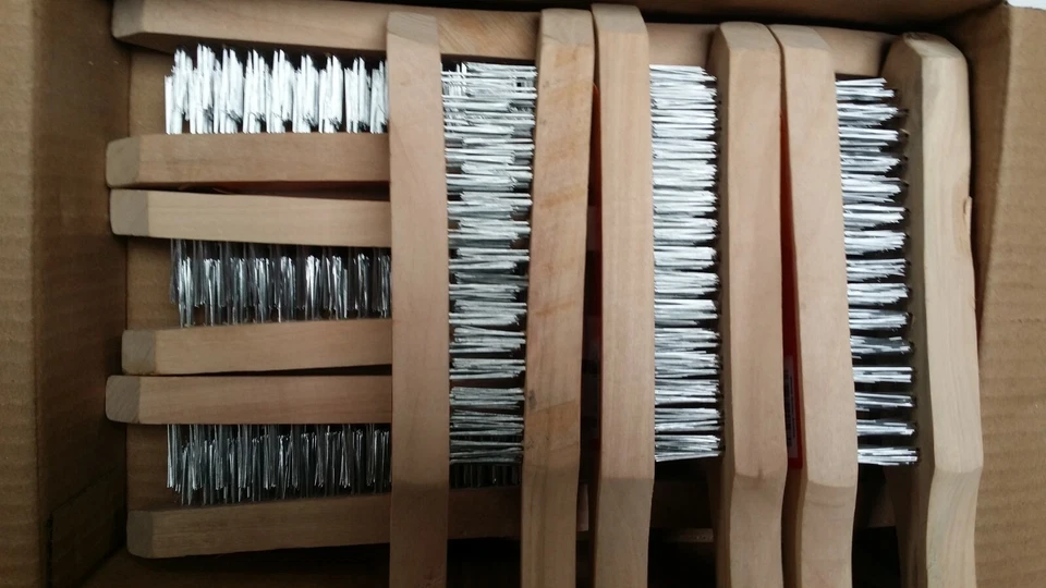 Wire Brushes 4 Row Wooden Handles BEST ON EBAY by ABRACS Wide Brush 12pack - Image 1 of 1