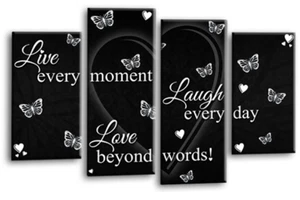 Love Quote Wall Art Black Grey White Laugh Framed Canvas Split Panel Picture - Picture 1 of 5