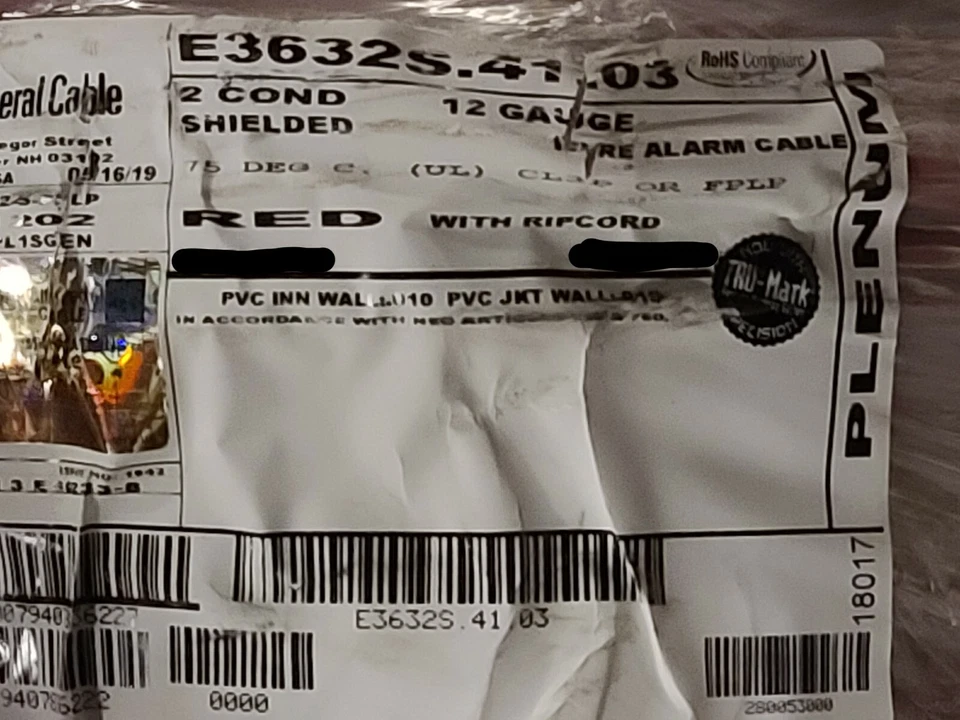 Carol E3632S 12/2C Solid Shield Plenum Fire Alarm Cable Wire FPLP/CL3P Red /50ft - Image 1 of 4