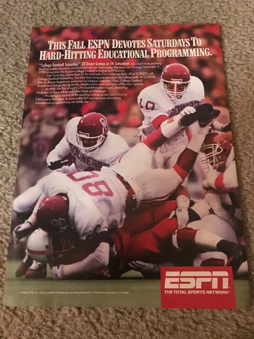 Vintage 1988 ESPN COLLEGE FOOTBALL Poster Print Ad OKLAHOMA SOONERS Cover