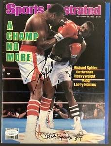 Larry Holmes Signed Sports Illustrated 9/30/85 M Spinks Autograph NO LABEL JSA - Picture 1 of 5
