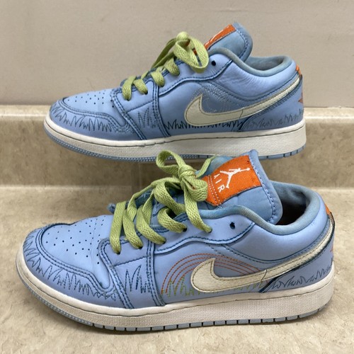 Scarpe da basket Air Jordan 1 Low SE GS 'Blue Stitch bambino misura 4 5 anni