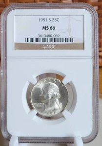 1951-S 25C Washington Quarter Dollar MS66 NGC - Picture 1 of 2