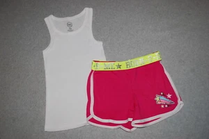 Girls Outfit WHITE RIBBED TANK TOP Knit Shorts PINK w/ STARS Born 2 B Me SIZE S - Picture 1 of 1