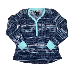 Joe Boxer Long Sleeve Pajama Top Women's Size MEDIUM Snowflakes  V Neck  Blue - Picture 1 of 6