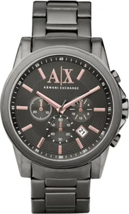 Armani Exchange AX2086 Men's Grey Stainless Bracelet Black Dial Date Watch BNIB - Picture 1 of 10