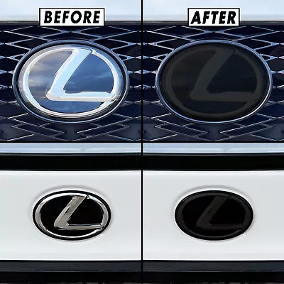 FOR 2021-2024 Lexus IS Front & Rear Emblem SMOKE Precut Vinyl Tint Overlays - Image 1 of 4