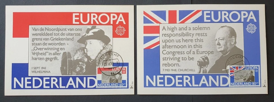 1980 NETHERLANDS NEDERLAND MAXIMUM CARDS EUROPA WILHELMINA & CHURCHILL R4-R5 - Image 1 of 1