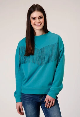 Sudadera Roper para mujer con flecos turquesa 100 % algodón Foto 1 de 4