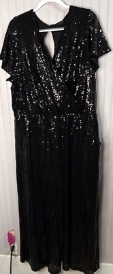 Lane Bryant Womens SEQUIN JUMPSUIT 22 24 Black V-Neck Pockets V-Neck FORMAL NEW - Image 1 of 4