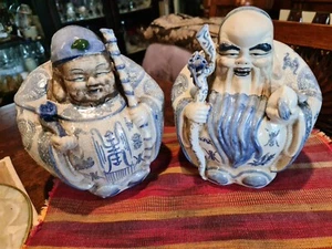 Pair Large Vintage Chinese Blue/White Porcelain, Male/Female Figurines/Deities - Picture 1 of 8