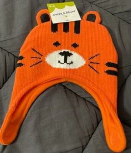 Jumping Beans süße orange Tiger Wintermütze 0-6 Monate mit Kinnriemen Neu mit Etikett - Bild 1 von 4