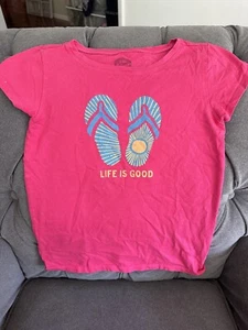 Life is Good Girl’s Bright Pink T-Shirt Flip Flops Size 10 Short Sleeve - Picture 1 of 6