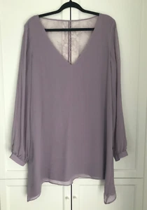 Marciano Women Purple Silk short dress V neck Lace Back Long cutout sleeves sz L - Picture 1 of 16