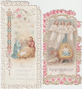 C1900 Krippe Jesuskind Weihnachten gestanzte Papierspitze heilige Gebetskarte Posten - Bild 1 von 5
