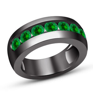 925 Sterling Silver Men 1Ct Round Green Sapphire Designer Engagement Ring