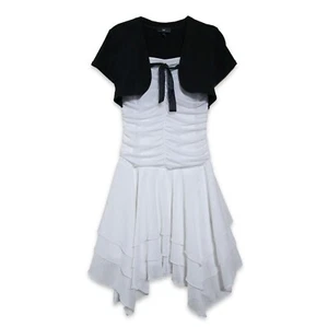 Sz 16 IZ Amy Byer Black & White Shirred Bolero Girl's Dress Y2K Aesthetic - Picture 1 of 10