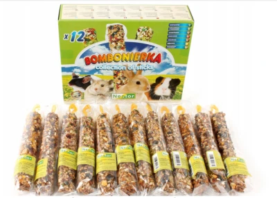 MANI-KO 12x MIX STICKS - Hamster Rodents Food Treats Stick Guinea Pig Honey Egg Fruits