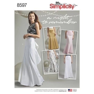 SIMPLICITY 8597 MISS & WOMENS EVENING SKIRTS Sewing Pattern Sizes 8-16 & 18W-26W - Image 1 of 4
