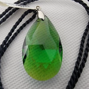 Green Austrian Crystal Element (Pear) Pendant on Black Cord (18 in) NEW w/ TAG - Picture 1 of 8