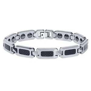 NEW Men's High Polished Tungsten Carbide Bracelet with Black Carbon Fiber Inlay - Picture 1 of 1