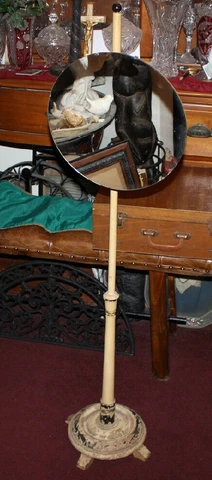 Antique Wood Standing Adjustable Tilting Round Mirror Clothes Dressing Mirror Cover