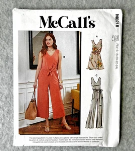McCalls M8218 Romper Jumpsuit  Sash Knit Misses Sewing Pattern Sizes 16-24 Uncut - Picture 1 of 4