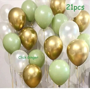 Olive Green Balloons Retro Green Gold Chrome White 10" (21pcs) New Fashion Retro - Picture 1 of 5