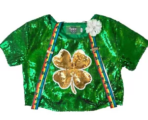 Camicia donna Spencers giorno di San Patrizio verde paillettes portafortuna irlandese arcobaleno bretelle - Foto 1 di 12