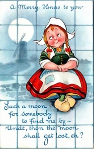 A Merry Xmas to You Embossed Dutch Girl Postcard - Picture 1 of 2