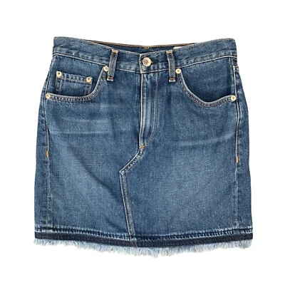 Falda de Trapo y Hueso Mujer 25 Denim Borde Flecos Punto Inclinado Cremallera Mosca Buceo Micro Mini Foto 1 de 4