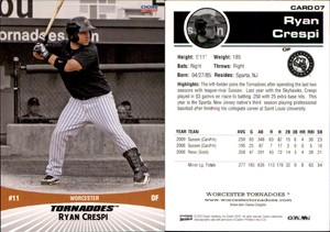 Ryan Crespi 2010 Choice Worcester Tornadoes #07 Card *AutographDen*