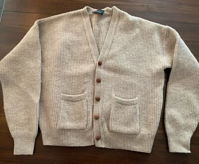 Vintage Lord Jeff  Kurt Cobain Fuzzy Baggy Wool Cardigan Sweater Beige Sz XL - Image 1 of 4