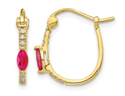 14K Yellow Gold 2/5 Carat (ctw) Ruby Hoop Earrings with Diamonds - Image 1 of 4