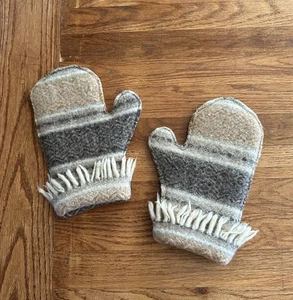 Vintage Handarbeit Wolldecke Fäustlinge Fransen Damen M/L - Bild 1 von 6