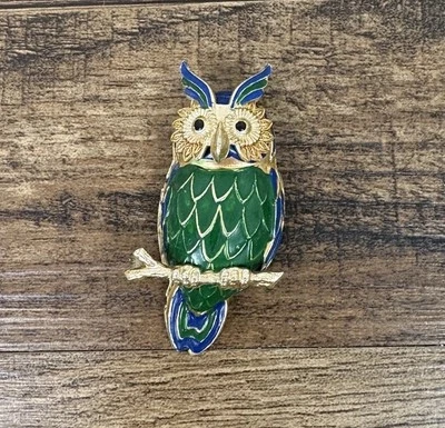 Vintage Horned Owl 2.5” Fridge Magnet Korea Green Navy Blue Mid Century Modern - image 1 of 4