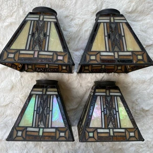 Tiffany Stil Buntglas Pendelleuchte Lampenschirme 4er Set quadratisch irisierend 5" - Bild 1 von 16