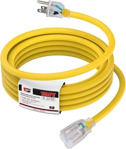 EP 15 Ft 14/3 Cavo di Prolunga Illuminato per Esterno - 14 Gauge SJTW 15ft, Giallo - Foto 1 di 7