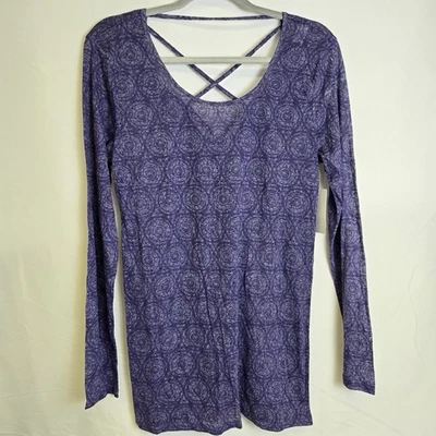 Camisa Manga Larga Earth Yoga Burnout Floral Espalda Cruzada, Púrpura, Grande, Nueva Foto 1 de 4