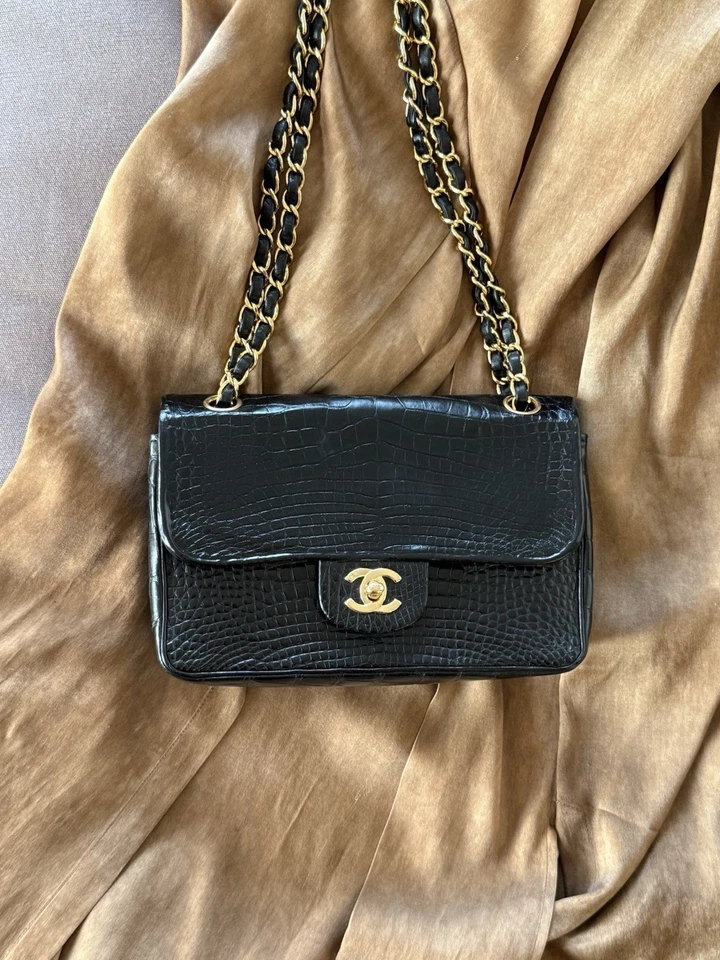 CHANEL Vintage Black Exotic Crocodile Classic Double Flap Small GHW 24k plated - Image 1 of 4