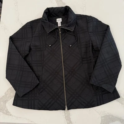 Chico's Full Zip Pleated Back Blazer Coat Women’s XL Black Pattern Classic Work - Image 1 of 4