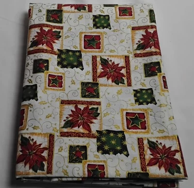 Vintage Christmas Poinsettias & Stars ☆ 100% Cotton Fabric 1-3/4 Yards (83) - Image 1 of 4