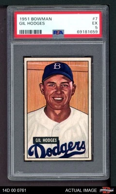 1951 Bowman #7 Gil Hodges Dodgers HOF PSA 5 - EX - Image 1 of 2