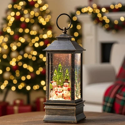 Christmas Snow Globe Water Lantern with Snowman Family Sledding Scene Battery... — 第 1/4 张图片
