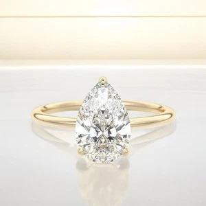 Engagement Ring 14k Yellow Gold 4.50 Ct Pear Cut Certified IGI Lab Grown Diamond - Picture 1 of 11