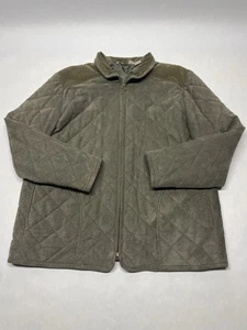 Earthy Green Quilted Colorblock Faux Suede Mock Neck Zip Jacket Size L Pockets - Picture 1 of 24