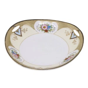 Morimura Art Deco Nippon Three Handled Triangle 7.25" Bowl Floral Gold Antique - Picture 1 of 5