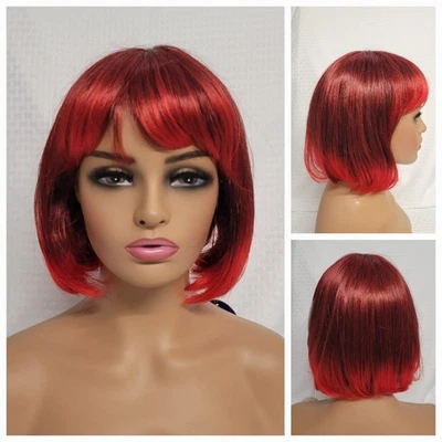 STRAIGH MEDIUM BOB BANG WIG TWOTONE BLACK, RED COSPLAY ANIME FASHION DAILY SEPIA - Image 1 of 4