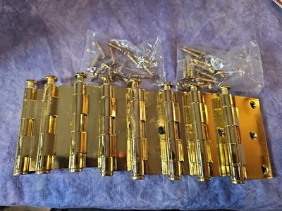 Lote de 8 bisagras de esquina cuadradas Hager 3x3 - mortaja completa latón pulido NOS *Nota Foto 1 de 4