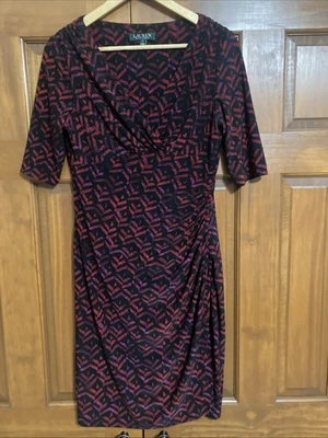 Lauren Ralph Lauren Women’s Size 10 Faux Wrap Ruched Waist Sheath Dress - Image 1 of 4